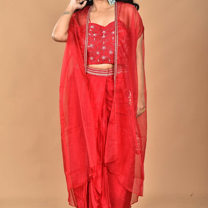 Morchari Women Hand Embroidery Crop Top-Red