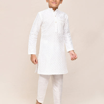 Joban Fashion Art Silk White Kurta With Straight Fit Pant