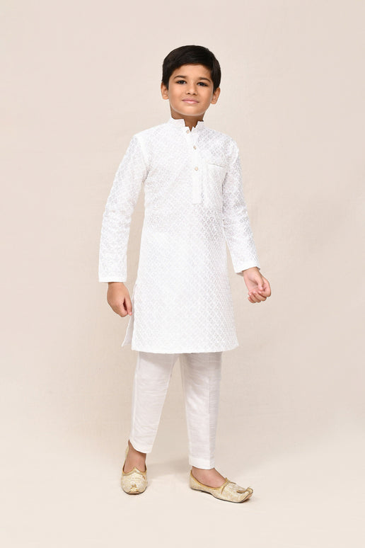 Joban Fashion Art Silk White Kurta With Straight Fit Pant