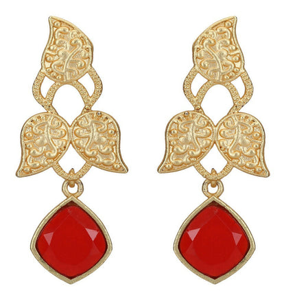 Joban Fashion Women Red Stone Matte Gold Earrings