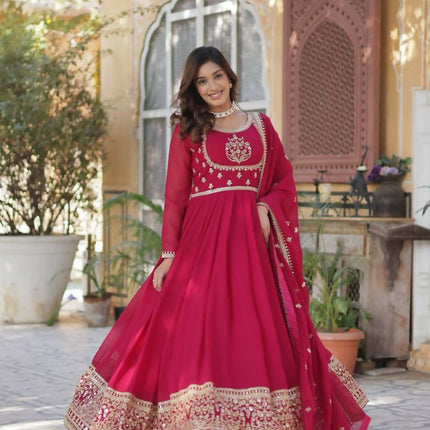 Aastha Fashion Pink Faux Blooming Georgette Sequins Embroidered work Party Wear Designer Gown