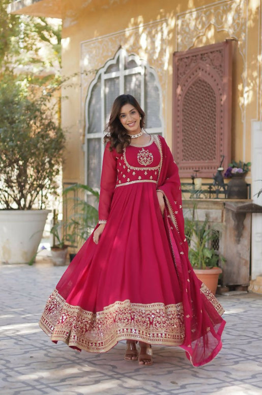 Aastha Fashion Pink Faux Blooming Georgette Sequins Embroidered work Party Wear Designer Gown