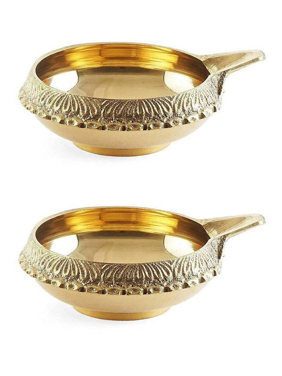 Tied Ribbons Antique 2 Pieces Gold-Toned Textured Brass Diyas