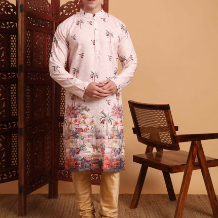 Peach Cotton Printed Chikankari Embroidery Work Kurta - Mahotsav
