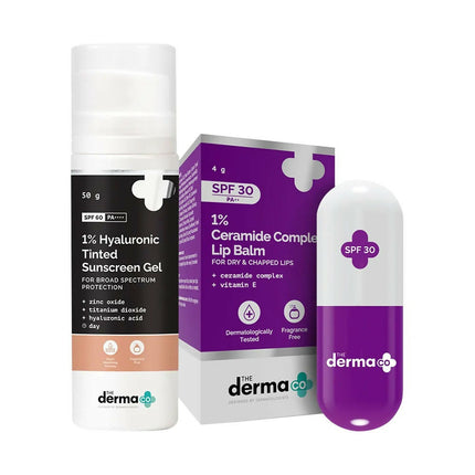 The Derma Co SPF PA Summer Combo with Hyaluronic Tinted Sunscreen and Ceramide Lip balm