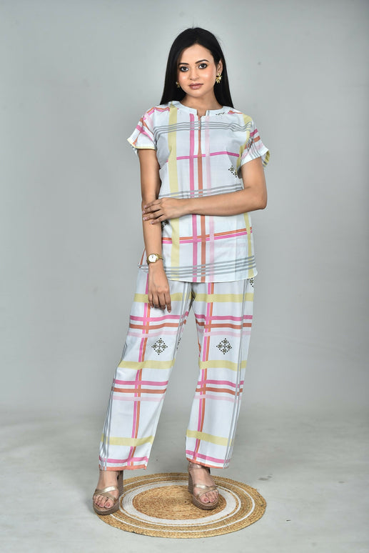Morchari Digital Print Semi Muslin Co-Ord Set Top & Trouser-Multicolor