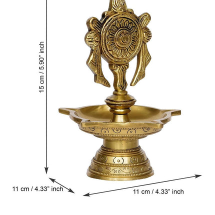 eCraftIndia Gold-Toned Chakra Handcrafted Brass Diya With 5 wicks