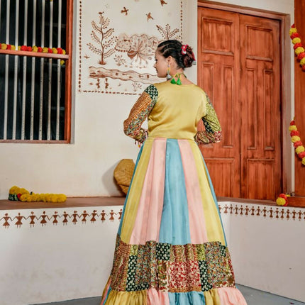 Aastha Fashion White Heavy Rayon Cotton Heavy Embroidery + Sequence Work Semi Stitched Wedding Wear Lehenga Choli