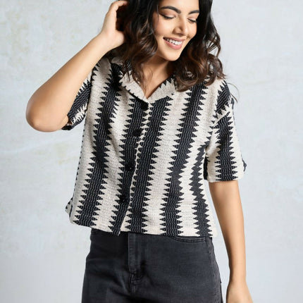Black Knited Wevon Designer Shirt - Hiral Fashion