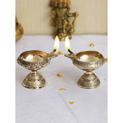 eCraftIndia Gold Toned 2 Pieces Brass Diyas