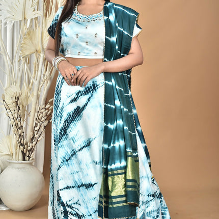 Morchari Women Tai Dai And Hand Embroidery Lehenga-Green