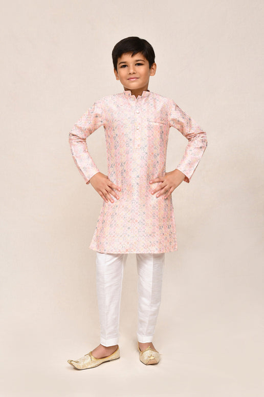 Joban Fashion Art Silk Baby Pink Kurta With Straight Fit Pant