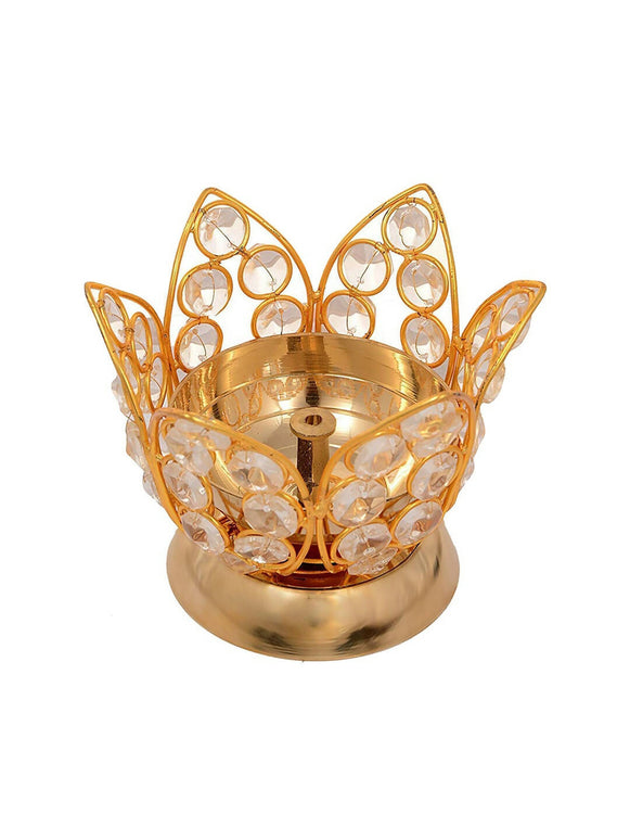 CraftVatika Gold Toned Crystal Lotus Shaped Diya