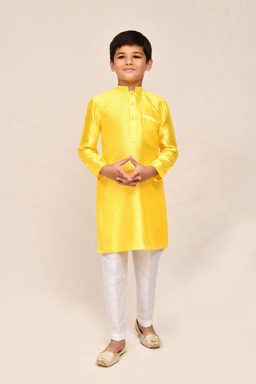 Joban Fashion Cotton Silk Yellow Kurta With Straight Fit Pant