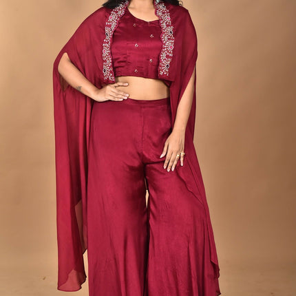 Morchari Women And Hand Embroidery Palazzo Set-Magenta