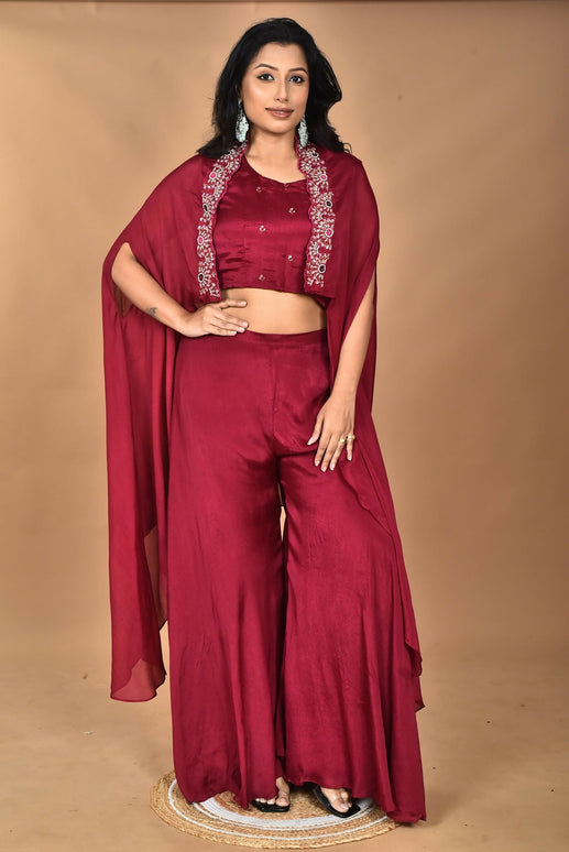 Morchari Women And Hand Embroidery Palazzo Set-Magenta