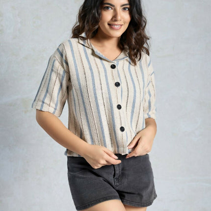 Blue Knited Wevon Designer Shirt - Hiral Fashion