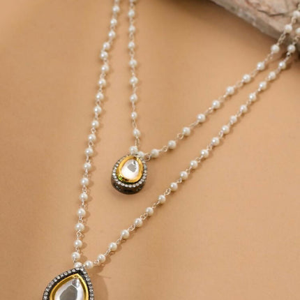 Beaded Chain with Kundan Drop necklace ru raang - Ruby Raang