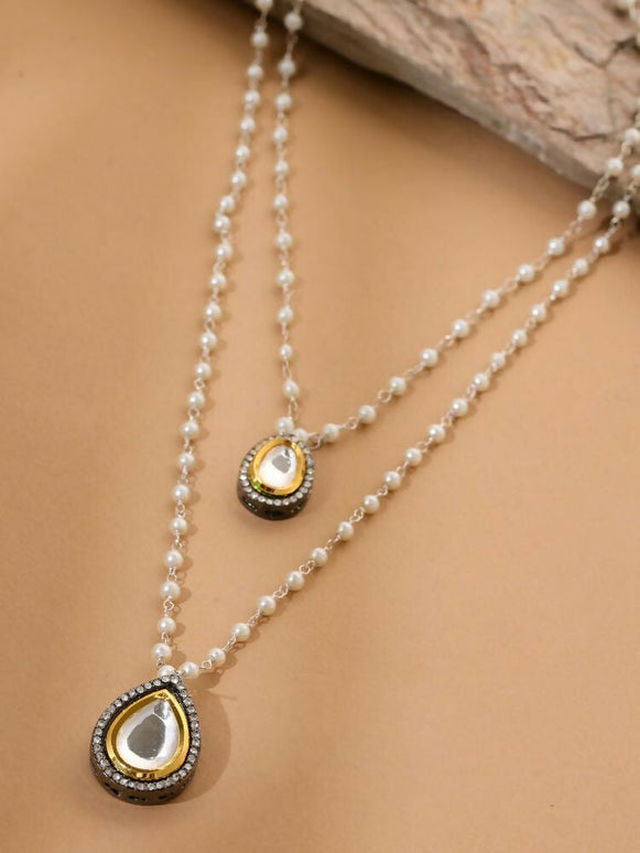 Beaded Chain with Kundan Drop necklace ru raang - Ruby Raang