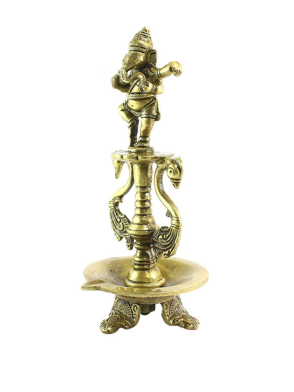 eCraftIndia Antique Gold-Toned Lord Ganesha Decorative Diya Showpiece