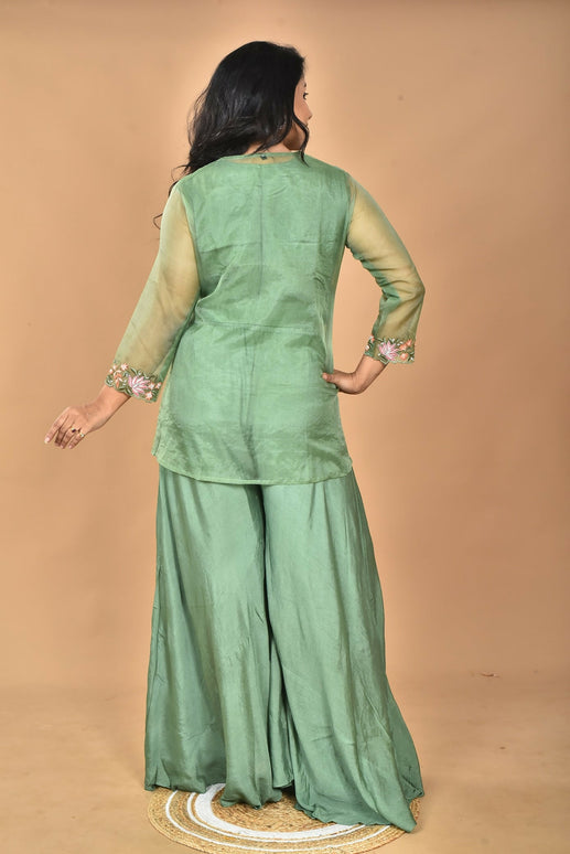 Morchari Women And Hand Embroidery Palazzo Set-Green