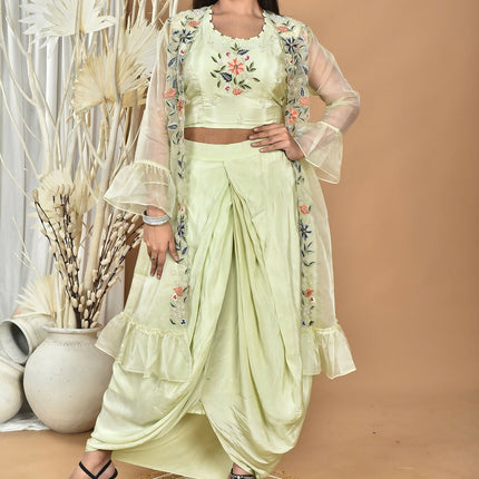 Morchari Women Hand Embroidery Crop Top-Light Green