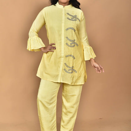 Morchari Women Hand Embroidery Co-Ords-Yellow