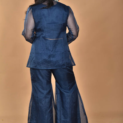 Morchari Women Hand Embroidery Crop Top-Blue