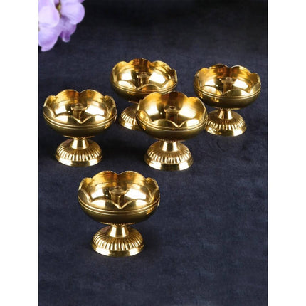 Tied Ribbons Gold Toned 5 Pieces Akhand Brass Diyas