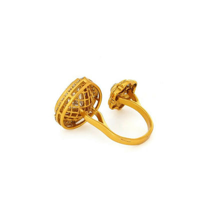 Kundan Gold Plated Hexagon and Pear Ring - Ruby Raang