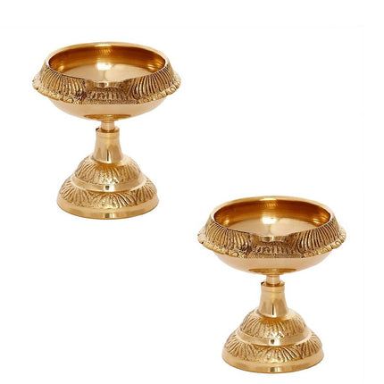 eCraftIndia Gold Toned 2 Pieces Brass Diyas
