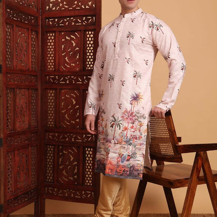 Peach Cotton Printed Chikankari Embroidery Work Kurta - Mahotsav