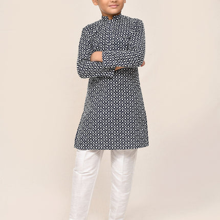 Joban Fashion Cotton Navy Blue Kurta With Straight Fit Pant