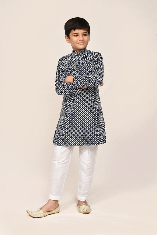 Joban Fashion Cotton Navy Blue Kurta With Straight Fit Pant