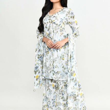 Joban Fashion Beautiful White Printed Cotton Sharara