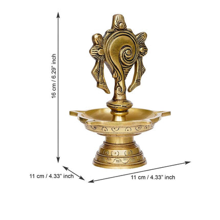 eCraftIndia Gold-Toned Shankha Handcrafted Diya with 5 wicks