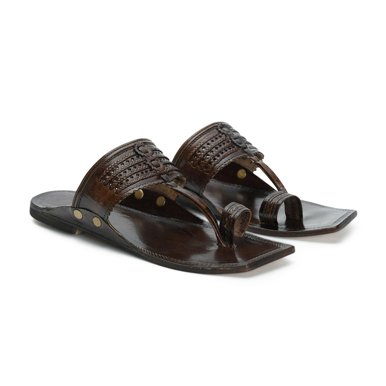 Stepsoft Men'S Designer Kolhapuri Chappal | Brown Handcrafted Ethnic Leather Footwear