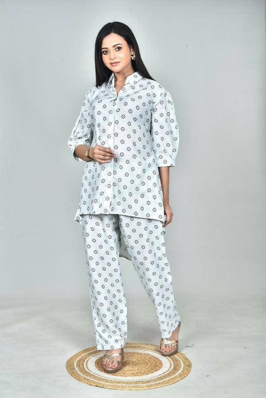 Morchari Digital Print Semi Muslin Co-Ord Set Top & Trouser-Multicolor