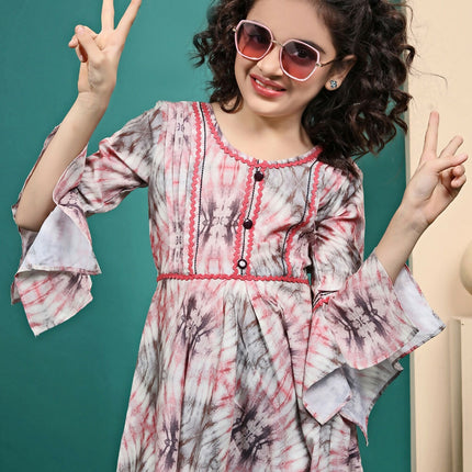 Divine Drape Girls Muslin Pink Printed Kids Anarkali Gown