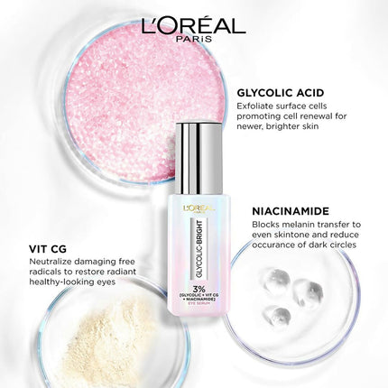 L'Oreal Paris Glycolic Bright Dark Circle Eye Serum With 3% [Glycolic + Vit Cg + Niacinamide]