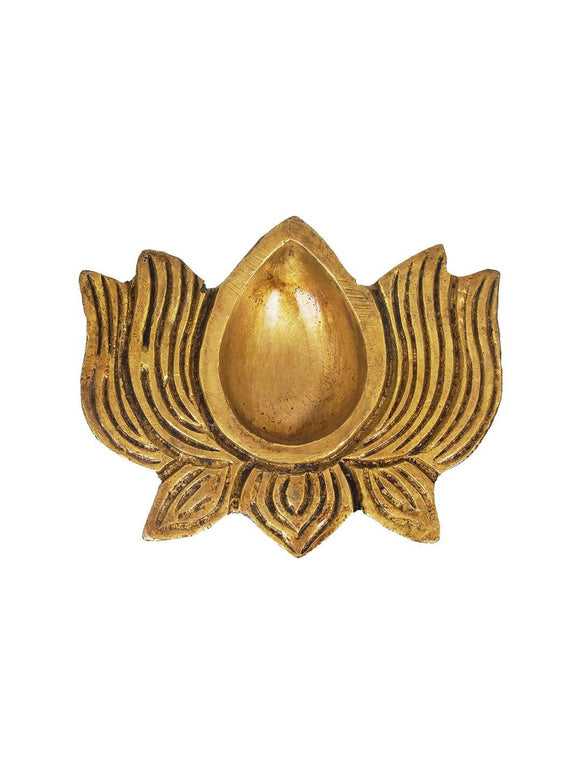 eCraftIndia Gold Toned Lotus Shaped Traditional Brass Diya