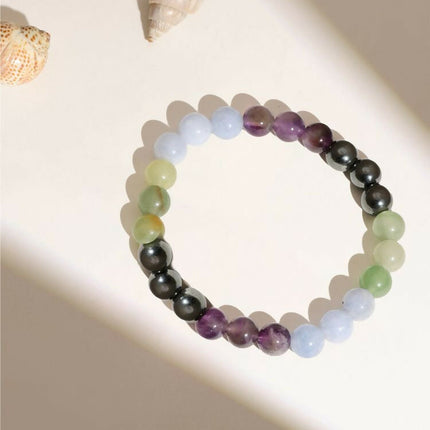 Red Carnelian, Amathyst Multicoloured Brown and Black Round crystal Beads Elastic Bracelet - Ruby Raang