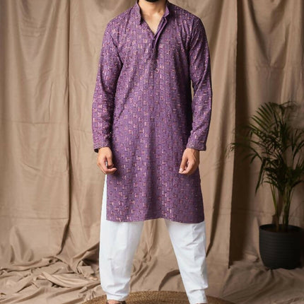 Purple Rayon Thread Embroidery Work Kurta Set - Mahotsav
