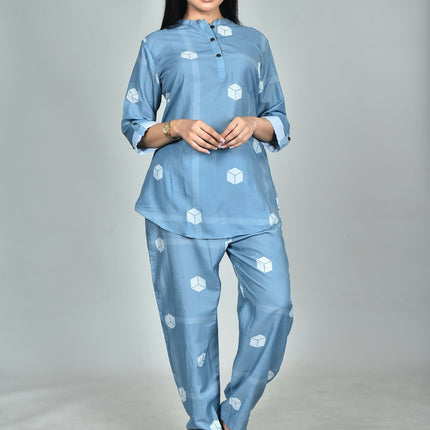 Morchari Digital Print Semi Muslin Co-Ord Set Top & Trouser-Multicolor