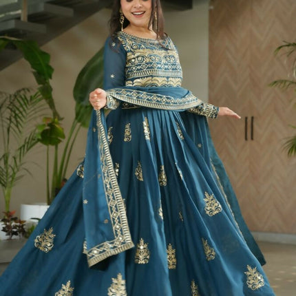 Aastha Fashion Rama Chinnon Sequins-Multi & Beads Embroidered Work Party Wear Designer Gown