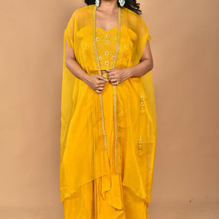 Morchari Women Hand Embroidery Crop Top-Yellow