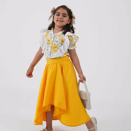 LH Luxury Fashion Ana Puff Sleeve Top & High Low Flared Skirt - Stylish Girls Co-ord Set