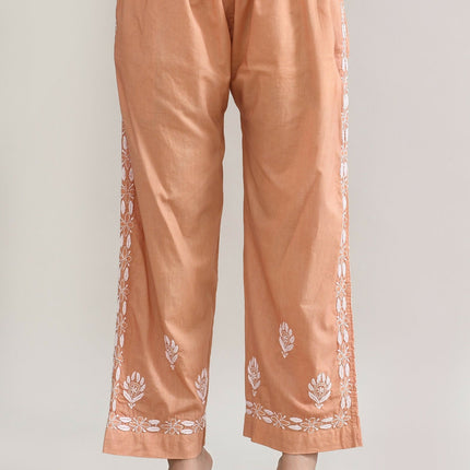 Joban Fashion Womens Cotton ChikanKari Brown Cord set