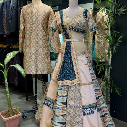 Aastha Fashion Peach & Rama Heavy Mulberry Fabric Heavy Crosek+ Embroidery Sequence + Thread +Zari + Mirror +Ready Lace Semi Stitched Wedding Wear Lehenga Choli